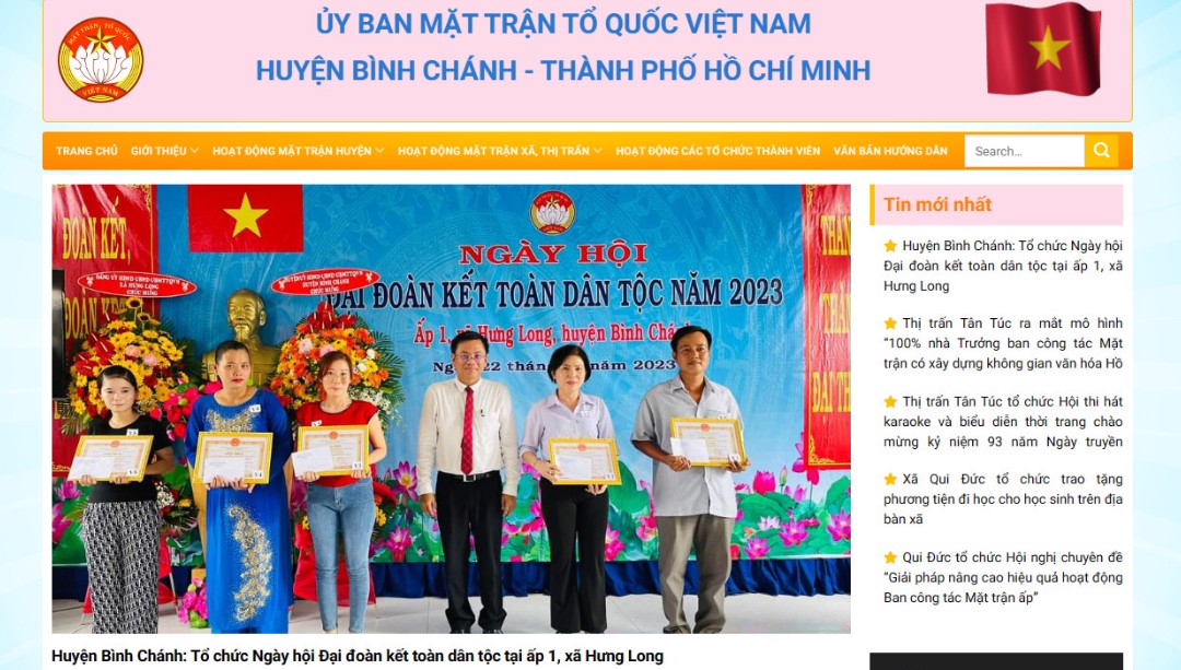 Giao diện Trang thông tin điện tử Ủy ban Mặt trận Tổ quốc Việt Nam huyện Bình Chánh